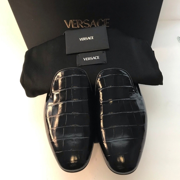 New Original Versace Men Croc Embossed Calfskin Smoking Slipper - Picture 5 of 12